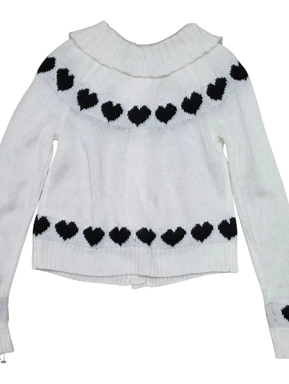 Willow & Wind black and white button up knit cardigan with heart detail - Picture 5 of 5